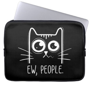 Black Cat Ew People Funny Cat Lover Laptop Sleeve