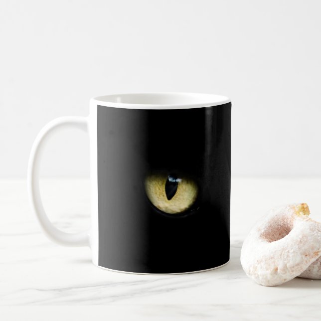 Black Cat Eyes | Cat Eye Macro Coffee Mug (With Donut)