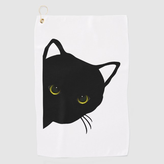 black cat eyes left golf towel (Front)