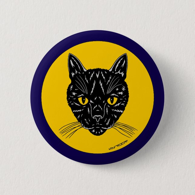 Black Cat Face 6 Cm Round Badge (Front)