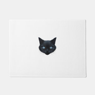 Black Cat Face Blue Eyes Graphic Tee Cat Men Women Doormat