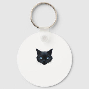 Black Cat Face Blue Eyes Graphic Tee Cat Men Women Key Ring