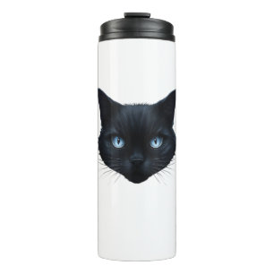 Black Cat Face Blue Eyes Graphic Tee Cat Men Women Thermal Tumbler