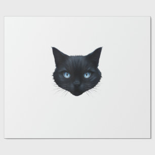 Black Cat Face Blue Eyes Graphic Tee Cat Men Women Wrapping Paper