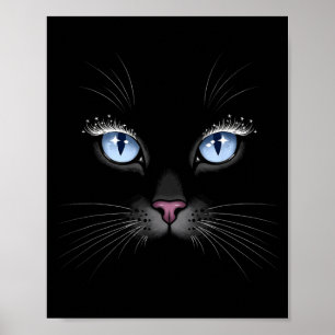 Black Cat Face Blue Eyes Sparkle Lashes Glamourous Poster