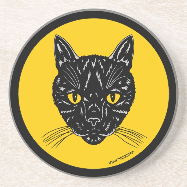 Black Cat Face Coaster (Front)