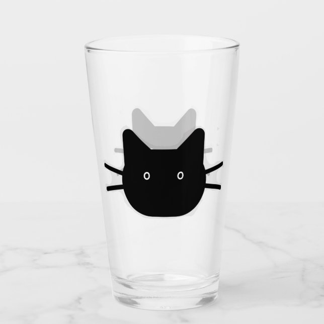 Black Cat Face Design Drinking Glass (Front)
