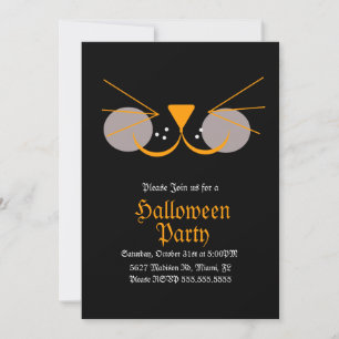 Black Cat Face Halloween Birthday Party  Invitation
