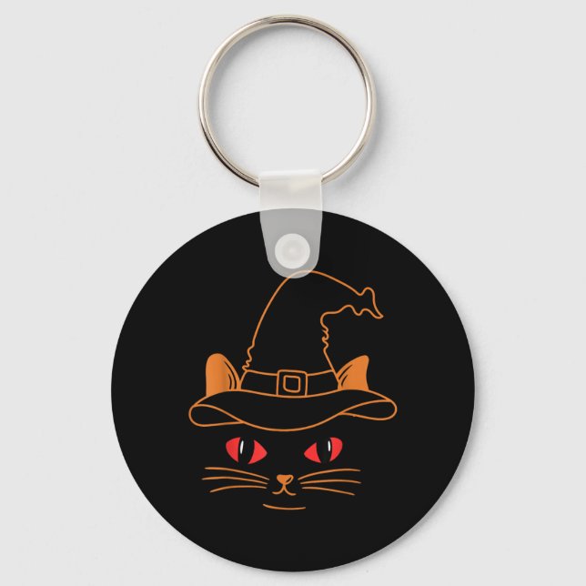 Black Cat Face Halloween Costume Key Ring (Front)