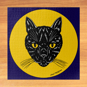 Black Cat Face Jigsaw Puzzle