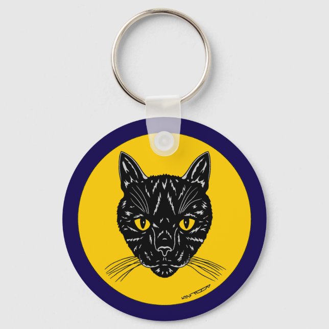 Black Cat Face Key Ring (Front)