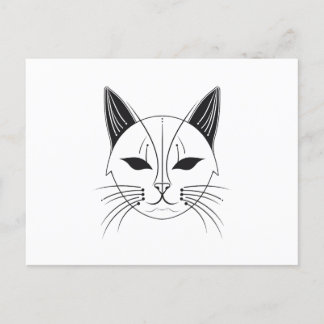 Black Cat Face Line Art Postcard