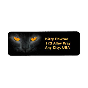 Black Cat Face Orange Eyes Address Labels