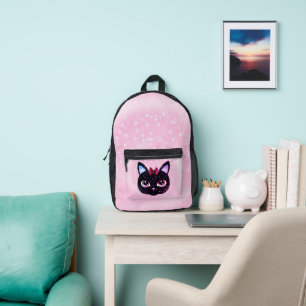 Black Cat Face Printed Backpack