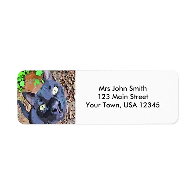 Black Cat Face Return Address Label (Front)