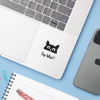 Black Cat Face “Say What?” – Funny Vinyl Sticker