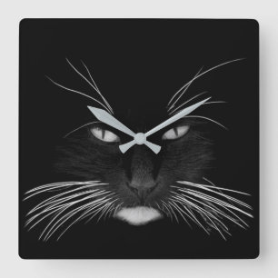 Black Cat Face Square Wall Clock