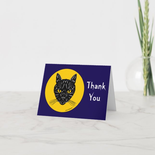 Black Cat Face Thank You Card (Front)