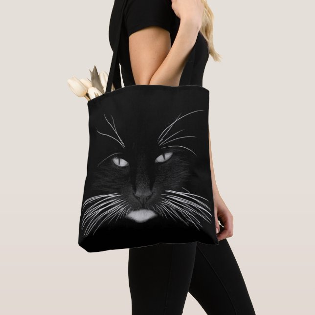 Black Cat Face Tote Bag (Close Up)