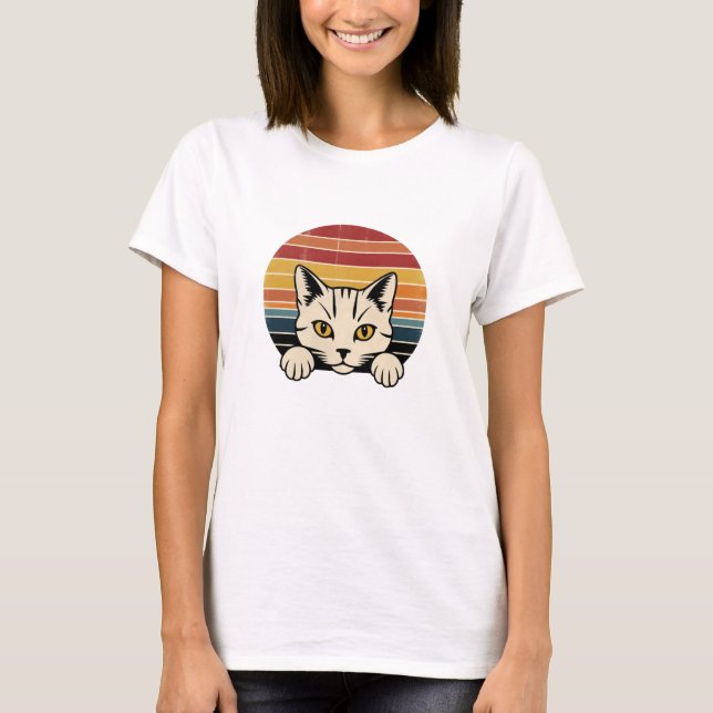 Black Cat Face Vintage Retro T-Shirt (Front)