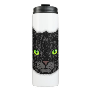 Black Cat Face With Green Eyes Trendy Animal Thermal Tumbler