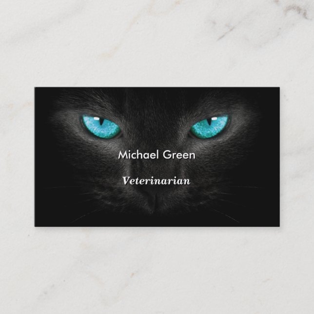 Black Cat Face with Turquoise Eyes Business Card (Front)