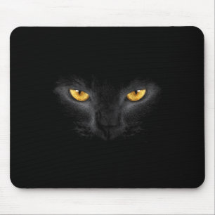 Black Cat Face Yellow Eyes Funny Cat Lover Mouse Pad