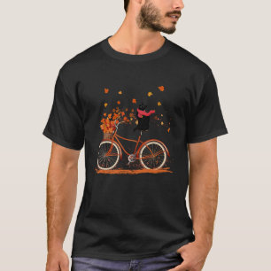 Black Cat Fall Bicycle Leaves Fall Autumn Hallowee T-Shirt