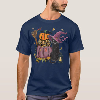 Black Cat Fall , Black Cat Pumpkin Autumn Hallowee T-Shirt