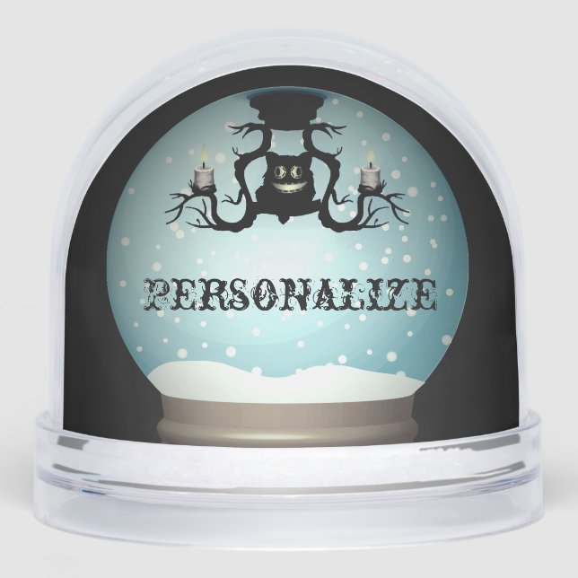 Black cat fall chandelier autumn snow globe (Front)