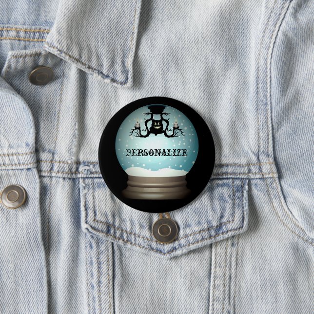 Black cat fall chandelier autumn snow globe 7.5 cm round badge (In Situ)