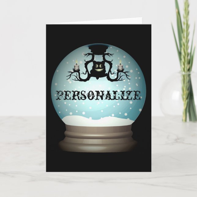 Black cat fall chandelier autumn snow globe card (Front)
