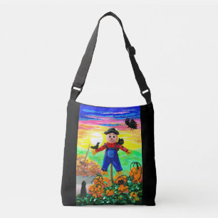Black Cat Fall Scare Crow Crossbody Bag