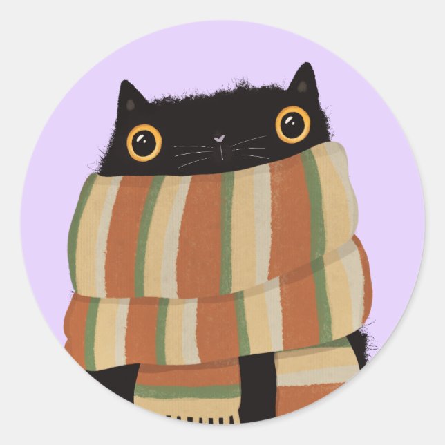 Black Cat Fall Season Happy Halloween Classic Round Sticker (Front)