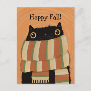 Black Cat Fall Season Happy Halloween Holiday Postcard
