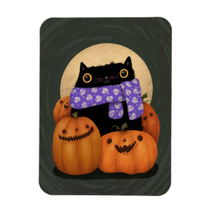Black Cat Fall Season Happy Halloween Magnet