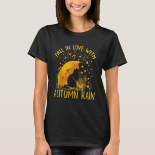 Black Cat Falling In Love With Autumn Rain T-Shirt