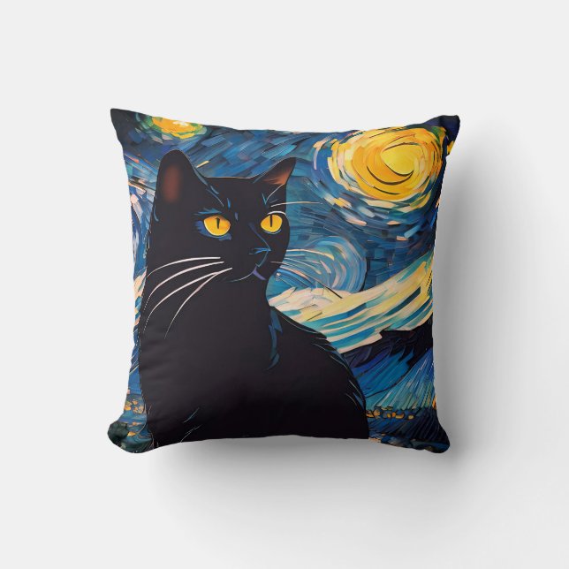 Black Cat Fantasy Throw Pillow (Front)