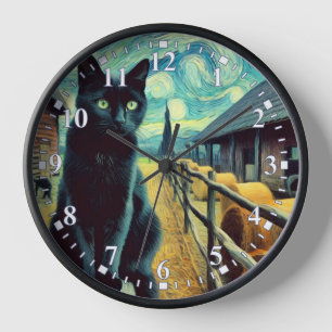 Black Cat Farm Painting Clock
