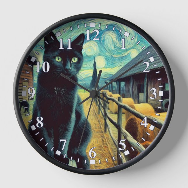 Black Cat Farm Painting Clock (Front)