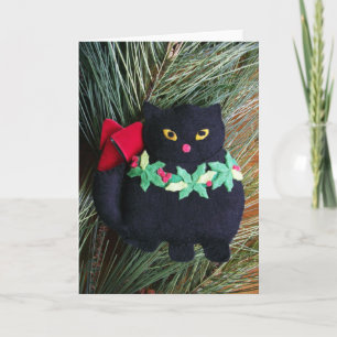 Black Cat Felt Christmas Ornament, Blank Card