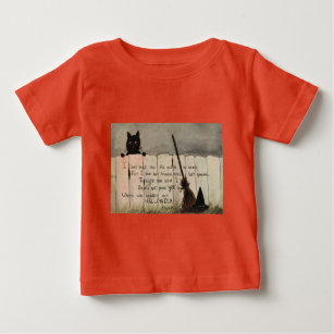 Black Cat Fence Witch's Broom Hat Baby T-Shirt