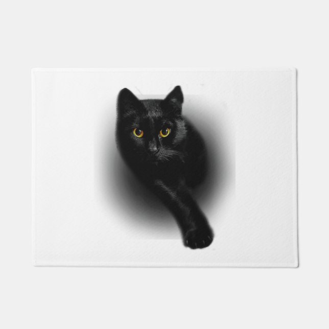 Black Cat Filing Nails Doormat (Front)
