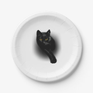 Black Cat Filing Nails Paper Plate