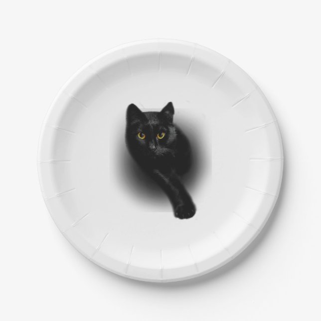 Black Cat Filing Nails Paper Plate (Front)