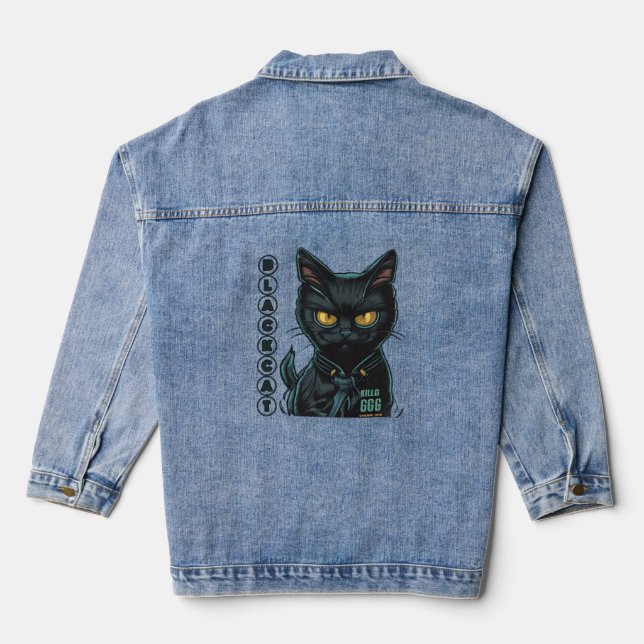 Black cat firework   denim jacket (Back)