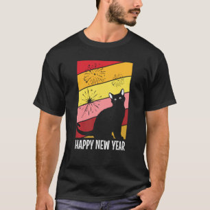 Black Cat Fireworks Happy New Years Eve Party Paja T-Shirt