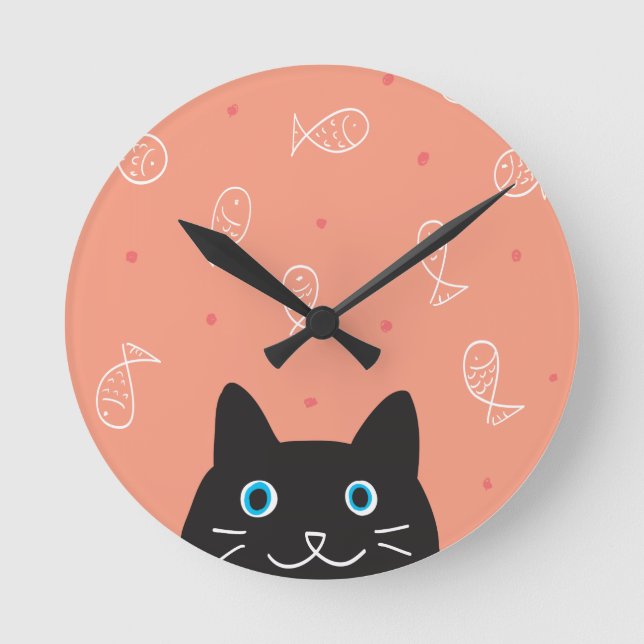 Black Cat & Fish Wall Clock (Front)