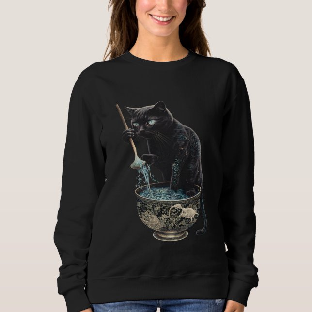 Black Cat Fishing Noodles Graphic Tees Men Women B (Front)