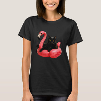 Black Cat Flamingo Kitten Lover Feline Pet Owner K T-Shirt